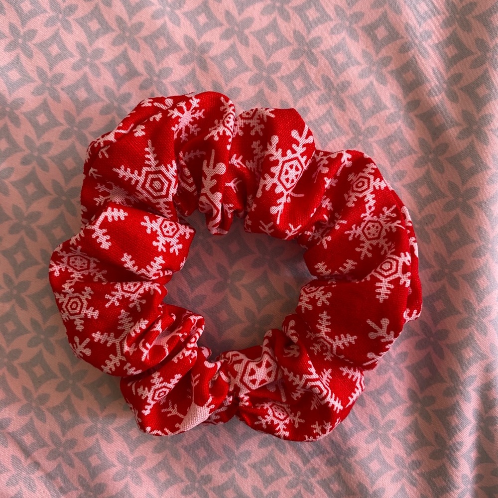 Handmade red snowflake scrunchie!